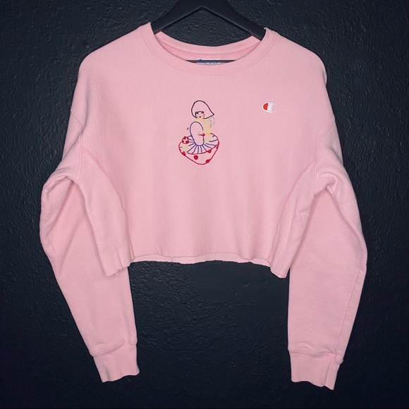 Champion Sweaters - CHAMPION Reverse Weave cutoff sweatshirt pink with custom embroidery size S